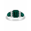 Sterling Silver Three-Stone Ring with Emerald-Cut Center and Trillion Side Stones