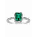 Sterling Silver Emerald Cut Halo Ring with CZ Accent - Multiple Sizes
