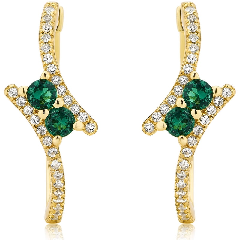 Sterling Silver Two-Stone Hoop Earrings with Emerald and White Sapphire