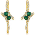 Sterling Silver Two-Stone Hoop Earrings with Emerald and White Sapphire