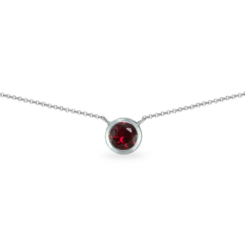 Dainty Sterling Silver Bezel-Set 6mm Round Birthstone Necklace for Women
