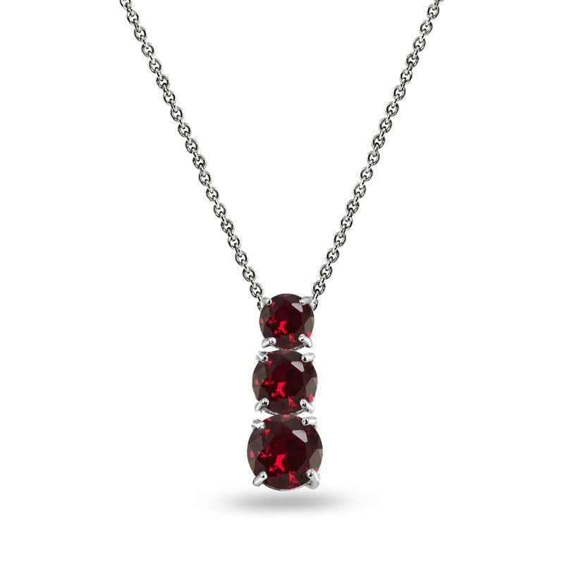 Created Ruby 3-Stone Journey Sterling Silver Pendant Necklace for Women & Teens