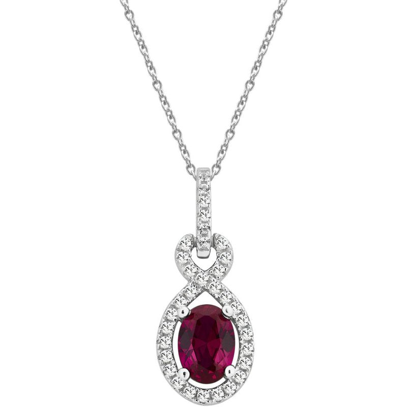 Created Ruby and White Sapphire Gemstone Pendant in Sterling Silver with 18-Inch Chain