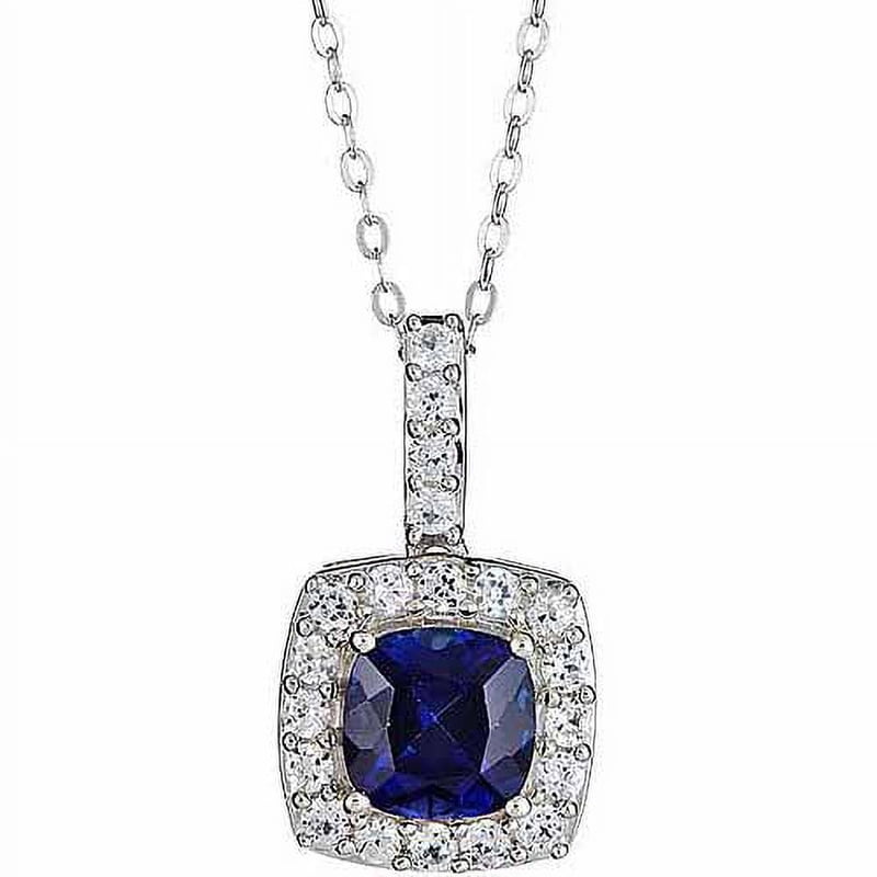 Sterling Silver Blue & White Sapphire Pendant Necklace - Elegant Jewelry