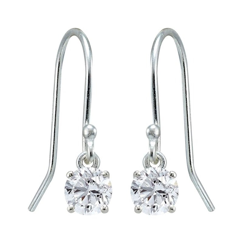 Sterling Silver White Sapphire Dangle Earrings 5mm Solitaire Jewelry for Women & Teens