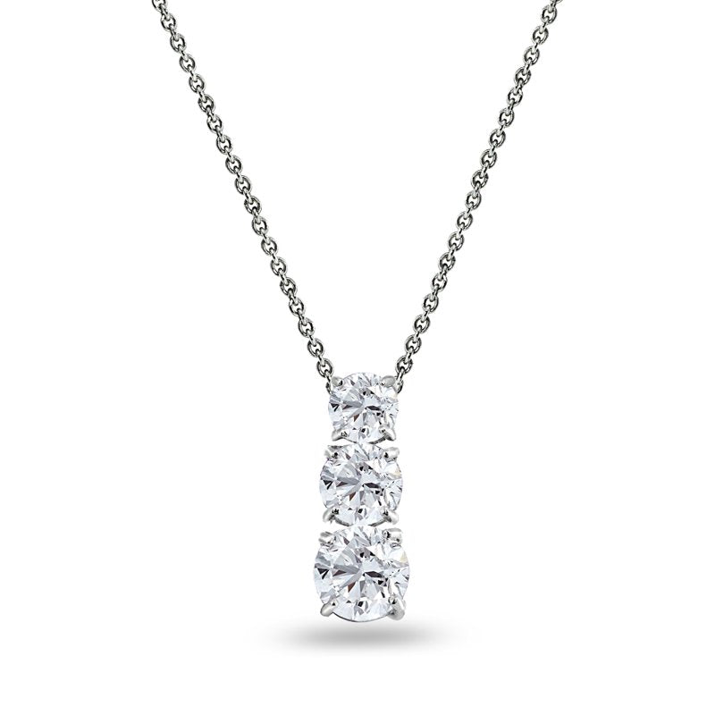 White Sapphire 3-Stone Sterling Silver Pendant Necklace for Women & Teens
