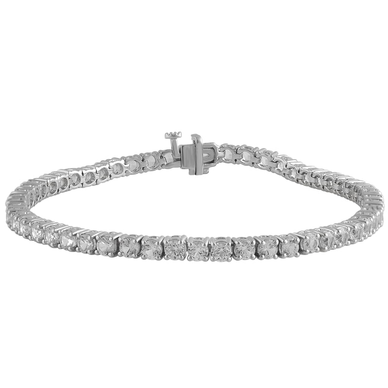 White Sapphire Silver Tennis Bracelet 7.5 Inch Over Brass Jewelry