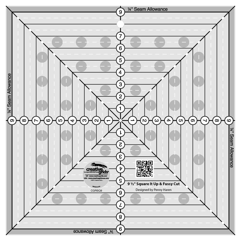 9-1/2 Inch Quilting Square Ruler for Fussy Cutting & Block Alignment