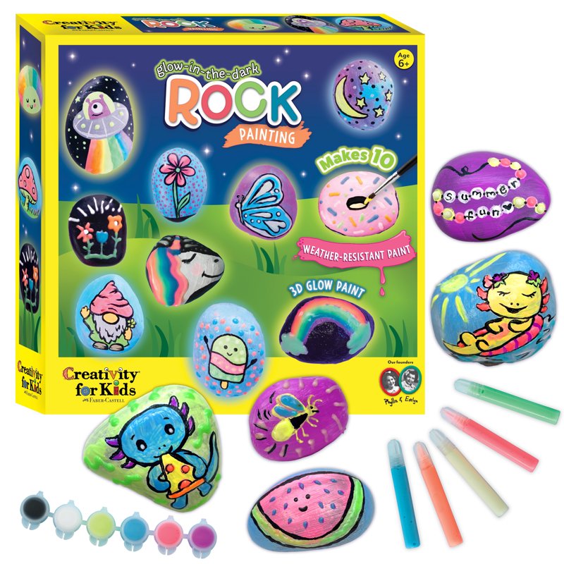 Glow in the Dark Rock Painting Kit for Kids Ages 6+ - 10 Rocks with Paint & Decor