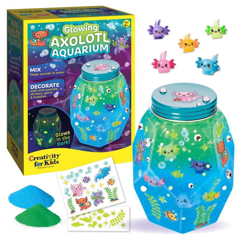 Kids Glowing Axolotl Aquarium Craft Kit with Mini Toys & Stickers