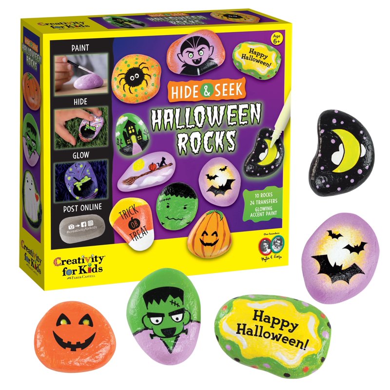 Halloween Rock Painting Kit with Glow-in-the-Dark Paint and Spooky Transfers | Kids Crafts for Outdoors