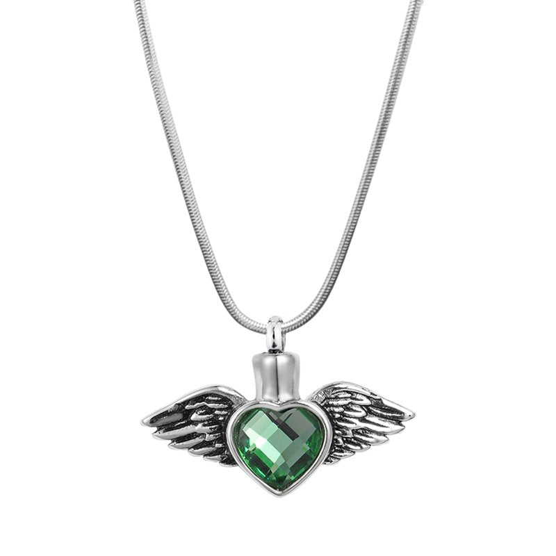 Cremation Jewelry for Ashes Keepsake Necklace with Free Funnel and Velvet Box - Angel Wings Style
