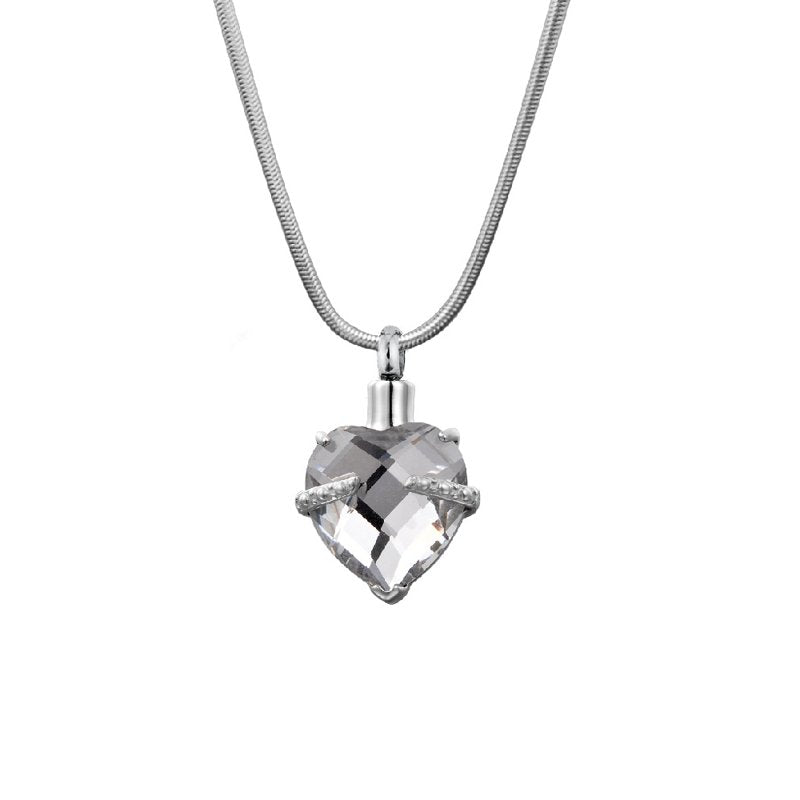 Heart Cremation Urn Necklace for Ashes with Birthstone Crystal Pendant and Velvet Box