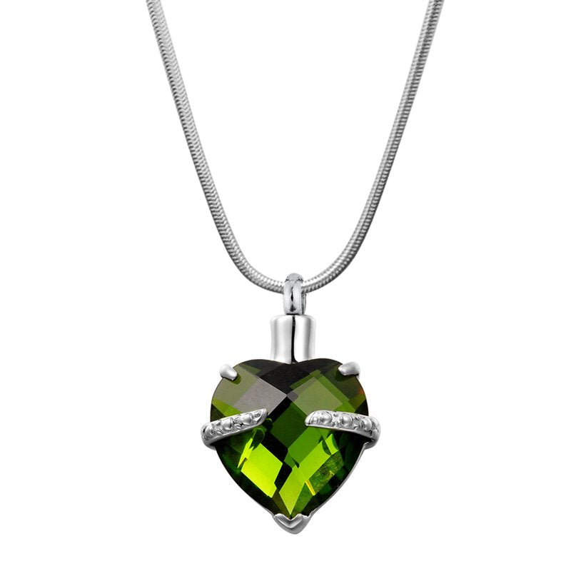 Heart Cremation Necklace for Ashes with Birthstone Crystal Pendant Memorial Jewelry