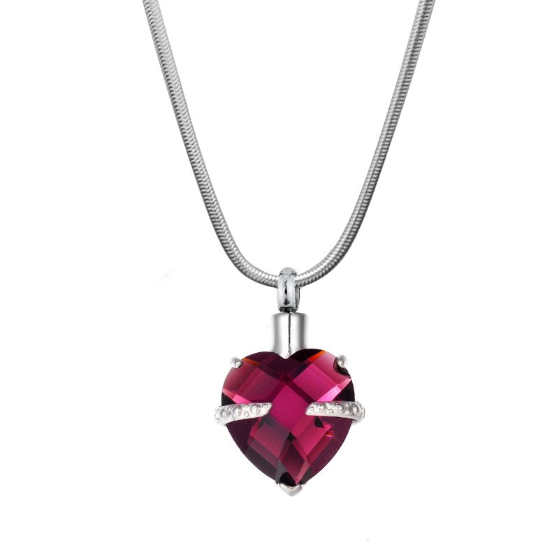Heart Cremation Urn Necklace for Human Ashes with Birthstone Crystal - Memorial Keepsake Jewelry