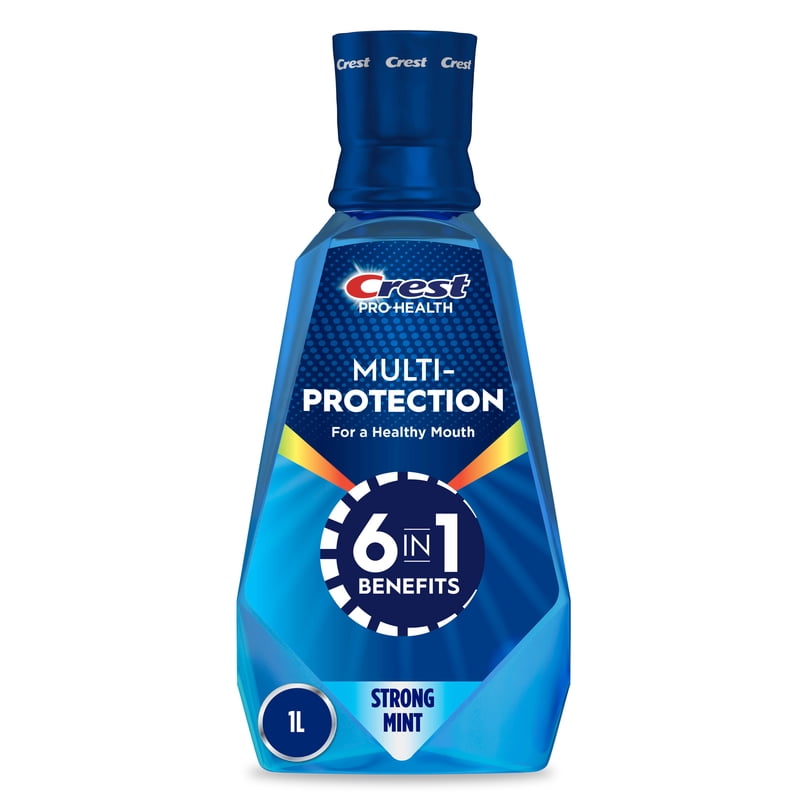 Crest Mouthwash Pro-Health Multi-Protection 6-in-1 Fluoride Anticavity, Strong Mint, 1 L