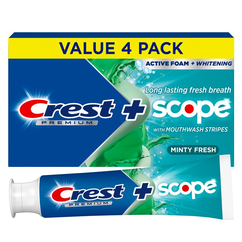 Whitening Toothpaste with Mouthwash Stripes - Minty Fresh, 5.2 oz, 4 Pack