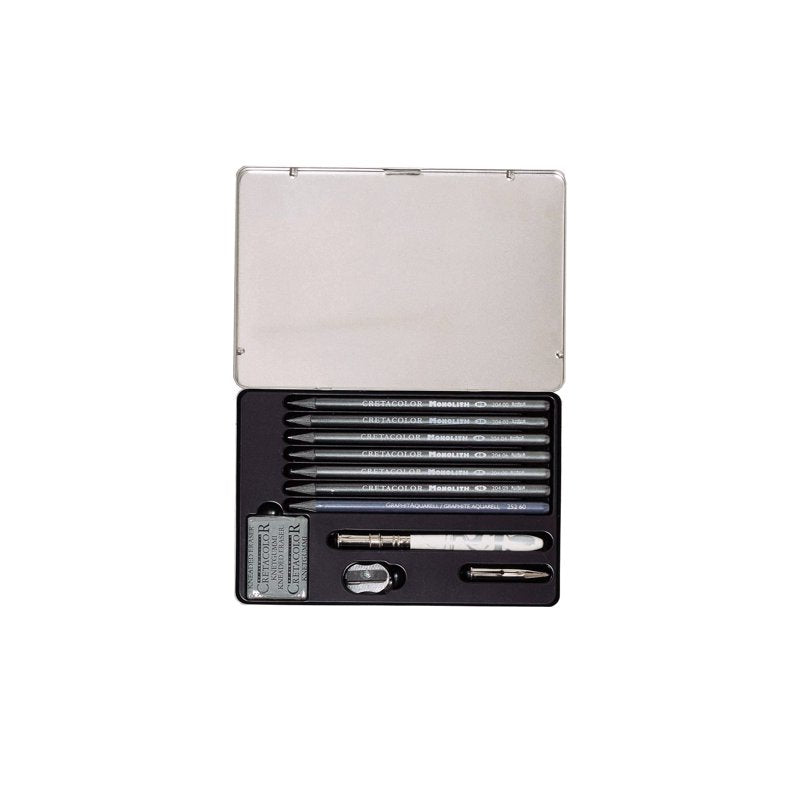 Cretacolor Monolith Graphite Pencil Tin Box Set - 11 Pieces for Drawing