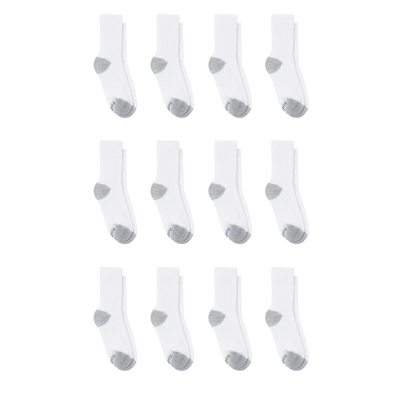 Hanes Boys' Crew Socks Pack - 12 Pairs, White, Double Tough Reinforced Heel & Toe