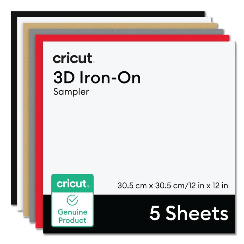 3D Iron-On Transfer Sheets - Bold Sampler for Fabric Projects, 12x12 in, 5 Colors