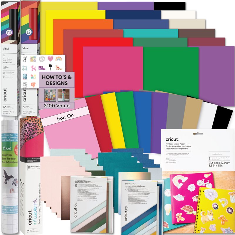 Cricut Deluxe Craft Materials Bundle with Vinyl & HTV for Maker & Explore