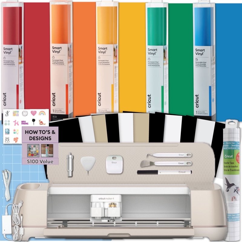Cricut Maker 4 Cutting Machine with Rainbow Smart Vinyl Bundle for Crafts