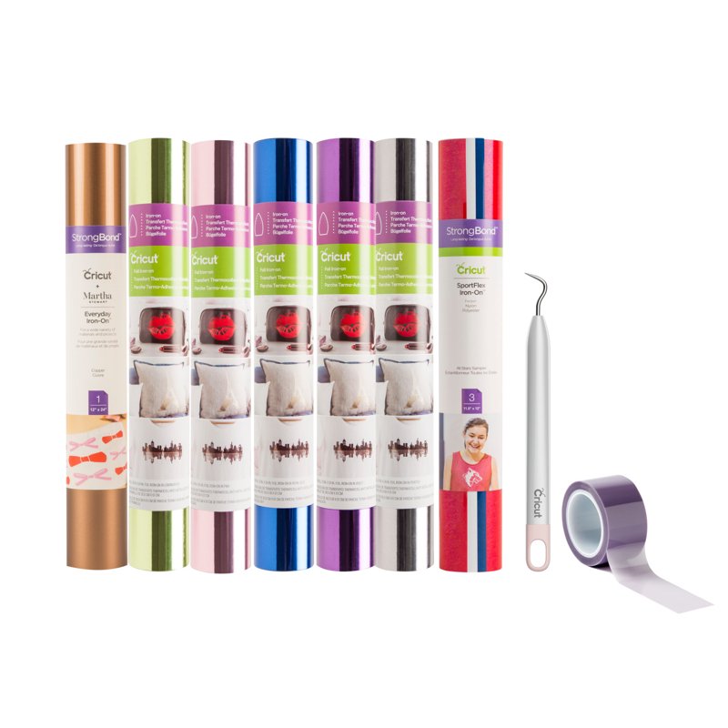Iron-On Materials & Accessories Bundle for Cricut Machines - HTV, Foil, Sportflex, Tools
