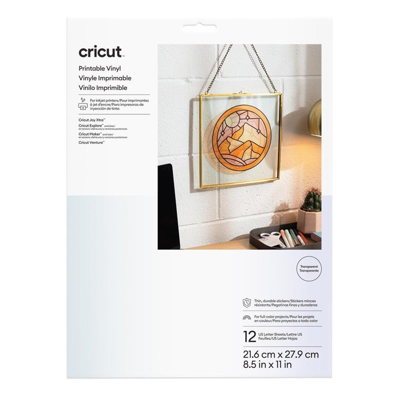 Printable Vinyl Sheets for Inkjet & Cricut - 8.5 x 11, Transparent, 12 Pack