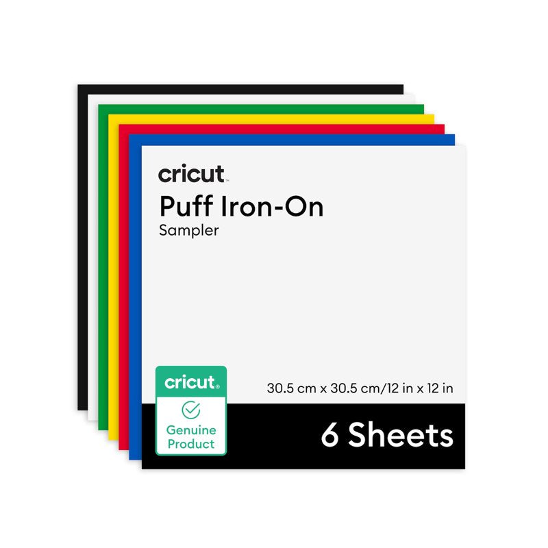 Cricut Puff Iron-On Sheets - 6 Colors, 12x12 Inches Heat Transfer Vinyl
