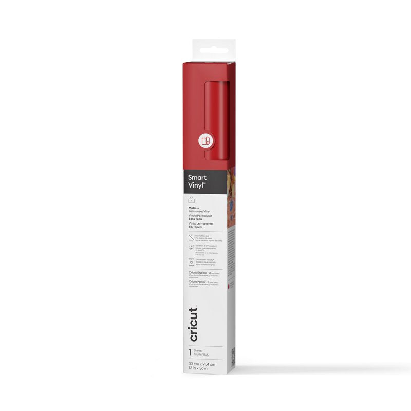 Permanent Smart Vinyl Roll - Weather-Resistant, No Mat Needed, 13x36 Inch Red