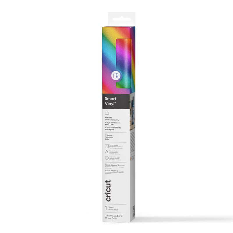 Permanent Shimmer Vinyl Roll 13x36 Inches for DIY Crafts Rainbow