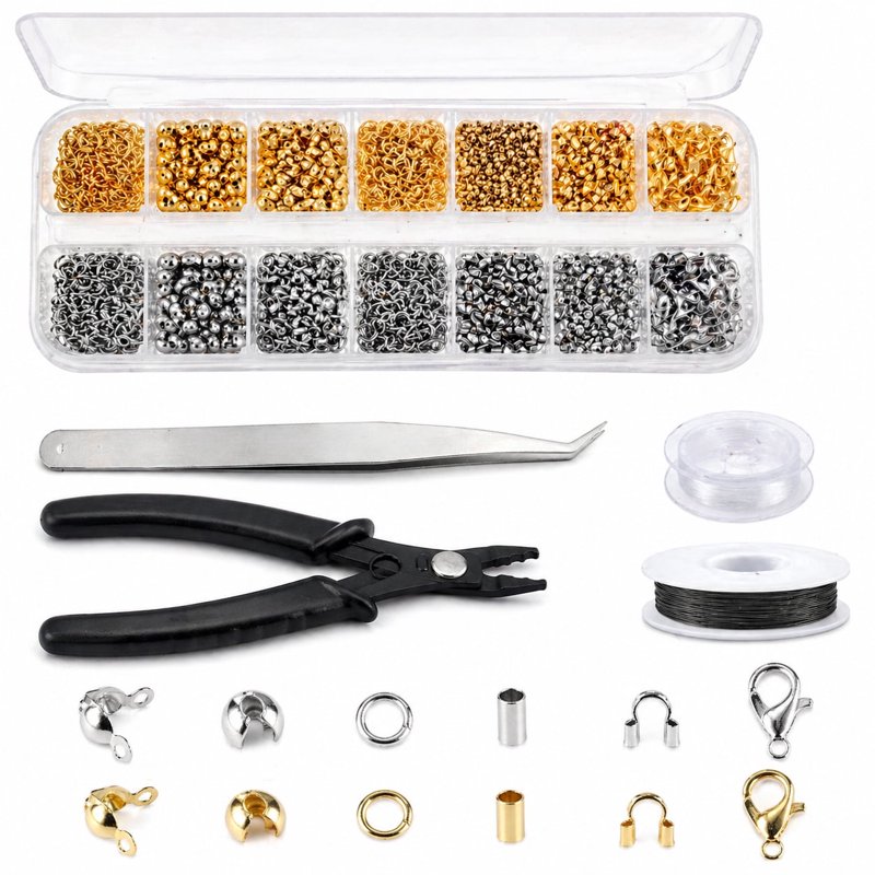 Jewelry Making Crimp Beads Set with Pliers 1200 Pieces for DIY Bracelets & Necklaces