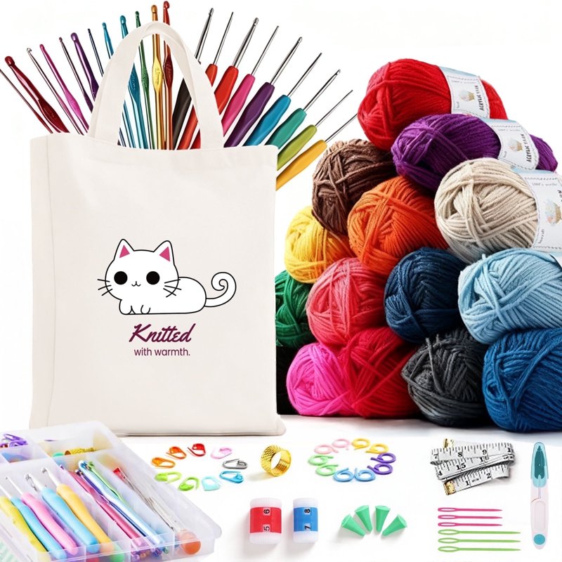 Beginner Crochet Kit Set with 21 Ergonomic Hooks, 15 Colorful Yarn Skeins, Storage Bag