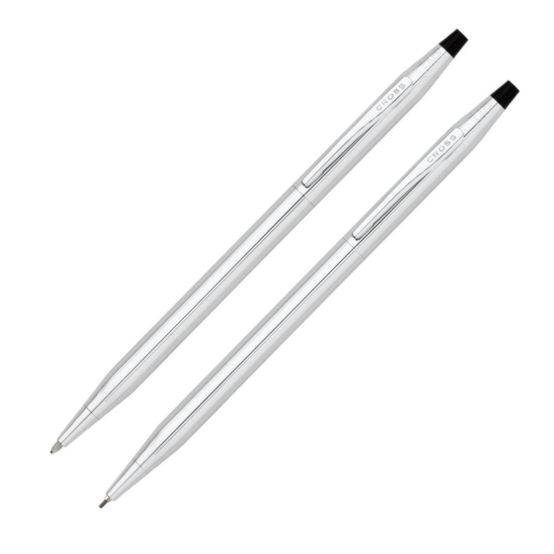 Refillable Ballpoint Pen and 0.7mm Pencil Set - Chrome Finish, Gift Box Included