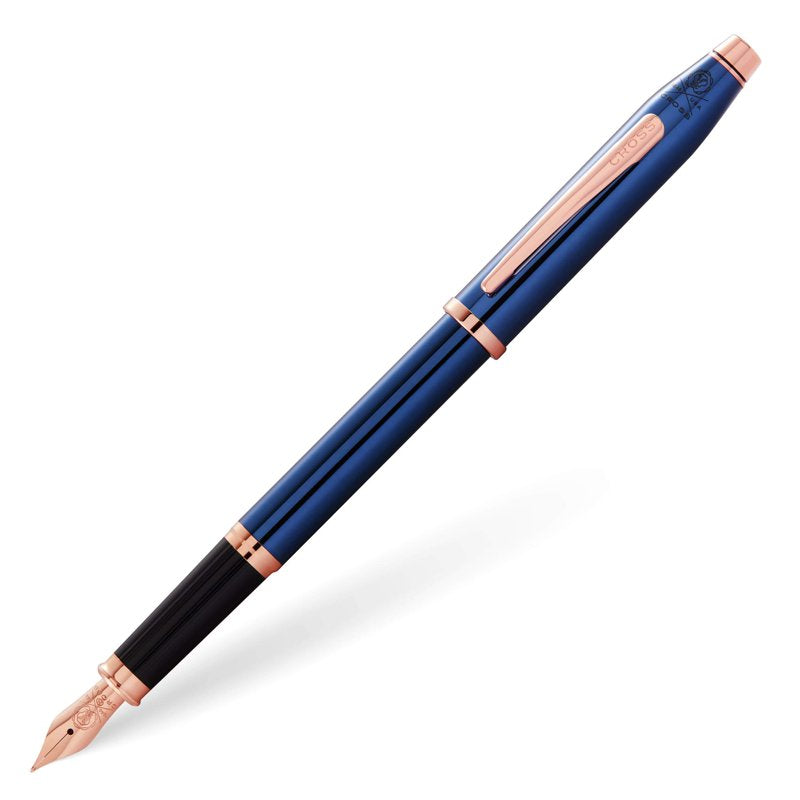Luxury Translucent Cobalt Blue & Rose Gold Fountain Pen - Fine Nib, Gift Box