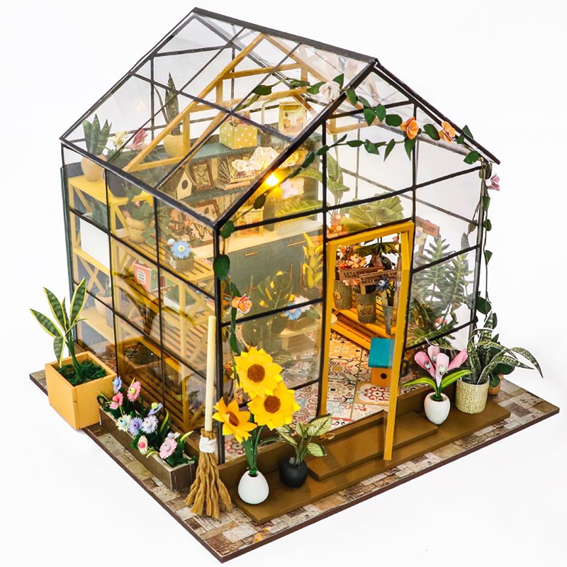 DIY Miniature Dollhouse Kit with LED Lights and Furniture - Green House Craft Model
