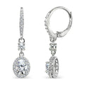 Sterling Silver Oval Halo Dangle Earrings with Cubic Zirconia