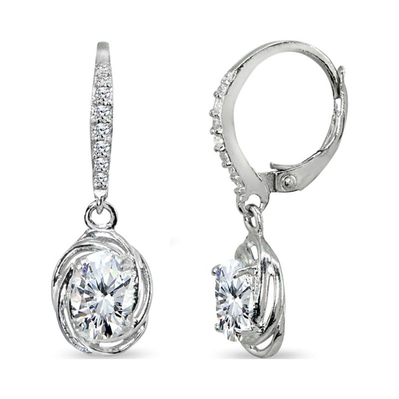 Sterling Silver Love Knot Dangle Earrings with Cubic Zirconia - Multiple Colors