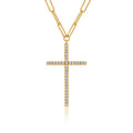 Gold & Silver Paperclip Necklace with Cubic Zirconia Cross - Gift for Her, 18" + 3" Extension