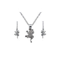 Sterling Silver Frog Earrings and Pendant Set with Cubic Zirconia