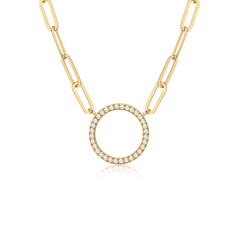 Gold Over Sterling Silver Cubic Zirconia Circle Necklace 18" + 2" Extender