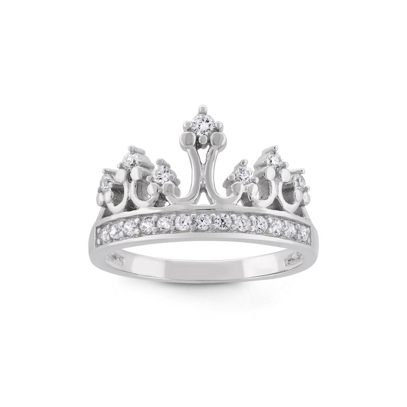 Sterling Silver Cubic Zirconia Crown Ring - Size 9