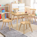 Kids Wooden Table and 4 Chairs Set - Natural Rubberwood Play Furniture with Non-Slip Legs