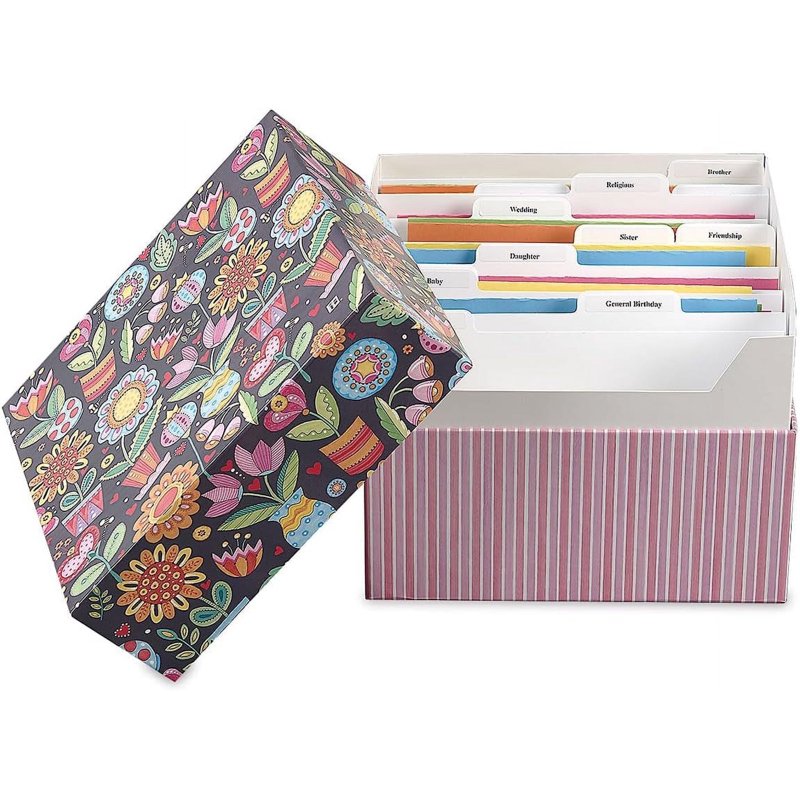 Greeting Card Organizer Box Holds 140+ Cards with Dividers & Labels