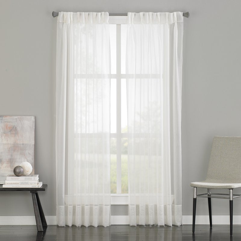 Indoor Voile Curtain Panel - Sheer Polyester Drapery for Windows - White, 29x95 Inches