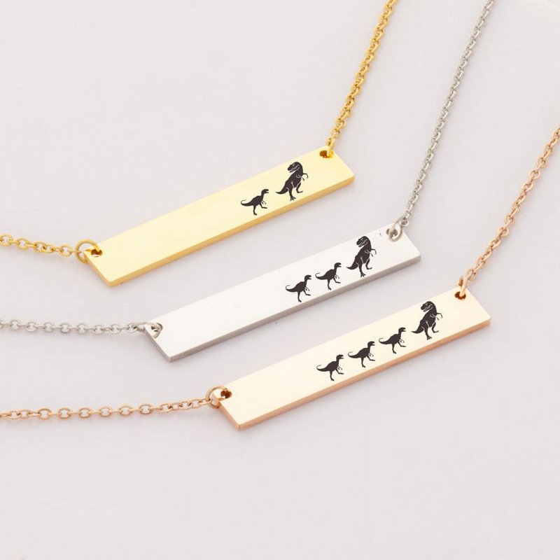 Personalized Dinosaur Family Bar Necklace - Engravable Mother's Day Jewelry