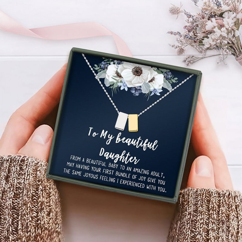Personalized Mom Necklace Cube Pendant with Card - Mother's Day Gift for Women