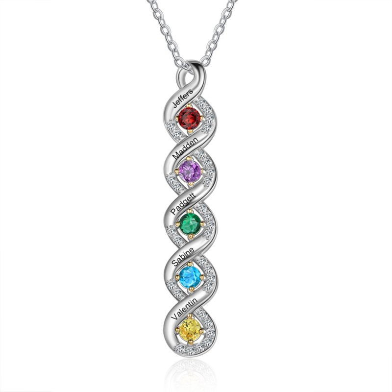 Personalized Family Birthstone Necklace for Women Sterling Silver Custom Names & Stones