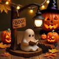 Cute Ghost Reading Book Lamp - 3D Resin Halloween Night Light Indoor Figurine