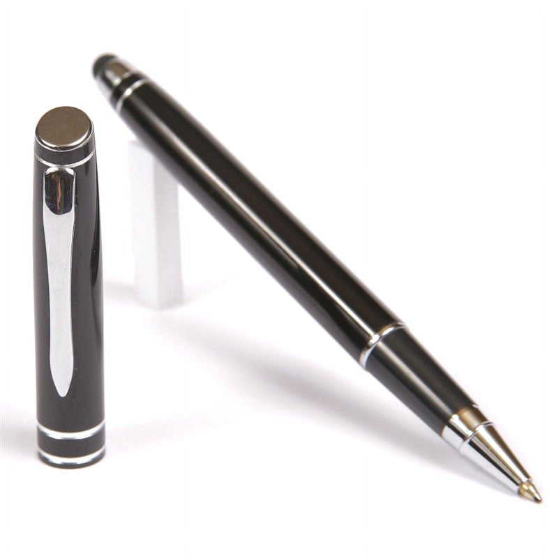 Black Rollerball Pen with Stylus - Aluminum Body, Refill Upgrade Options